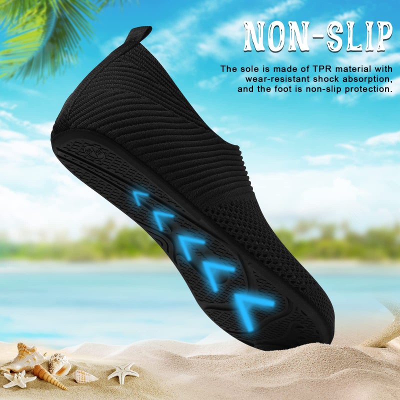 ANLUKE Womens Mens Water Sports Shoes Barefoot Quick-Dry Aqua Yoga Socks Slip-on (44/45, KBlack) - Image 5